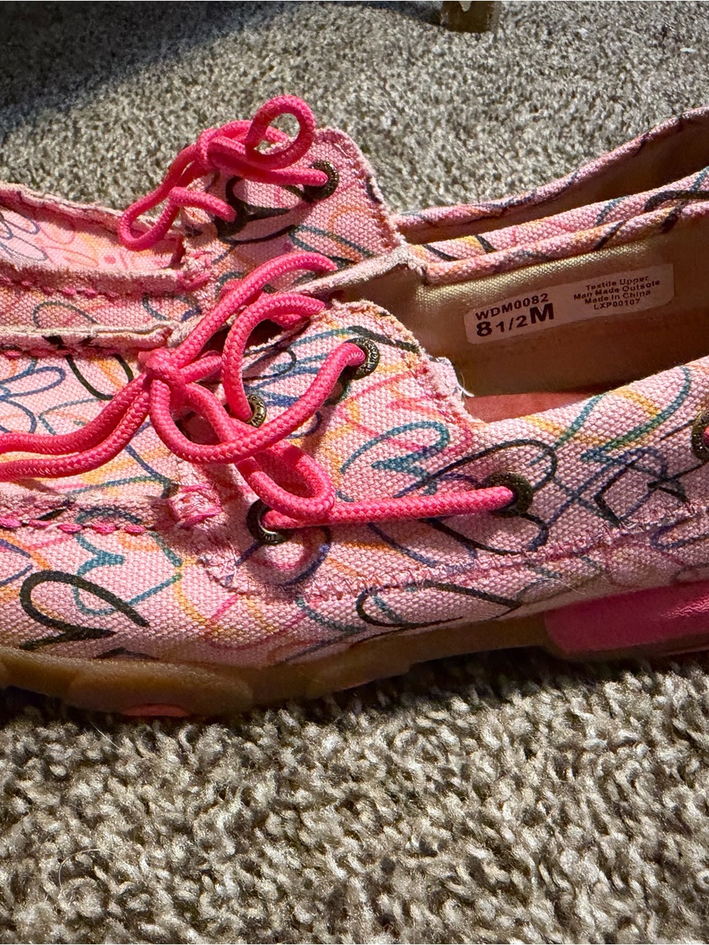 Twisted X Pink Canvas Lace-Up Flats with Multicolor Heart Print